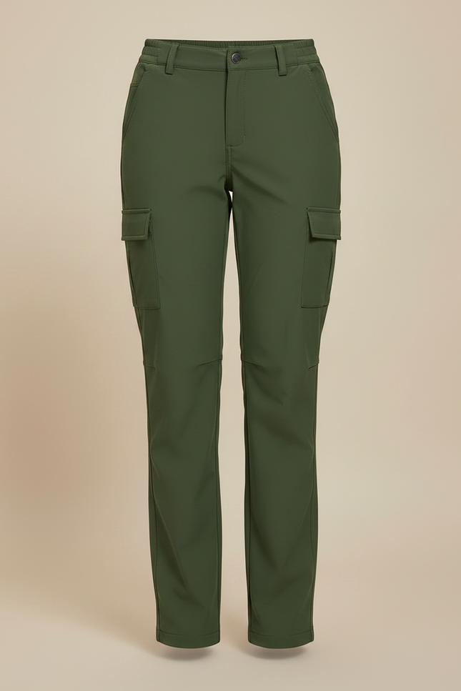Pantalon Randonnée Vert Militaire Cargo Doublé Polaire Femme - Kaki Polyester - vue 3
