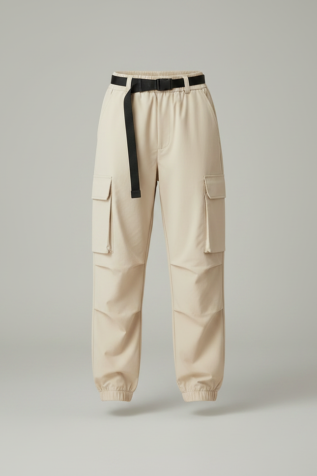Pantalon Randonnée Beige Cargo Ample Ceinture Élastique - Polyester - vue 3