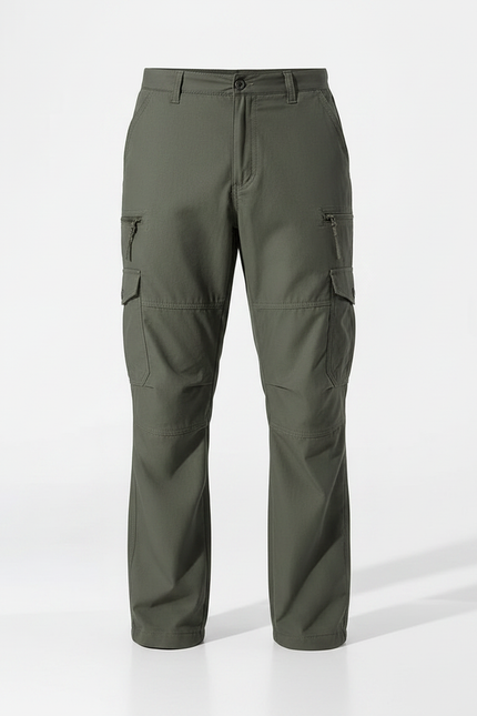 Pantalon Randonnée Cargo Vert Ample Multi-Poches Homme - Kaki Toile - vue 3