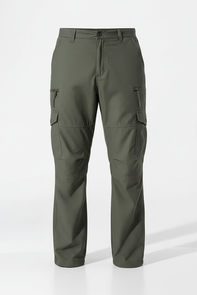 Pantalon Randonnée Cargo Vert Ample Multi-Poches Homme - Kaki Toile - vue 3