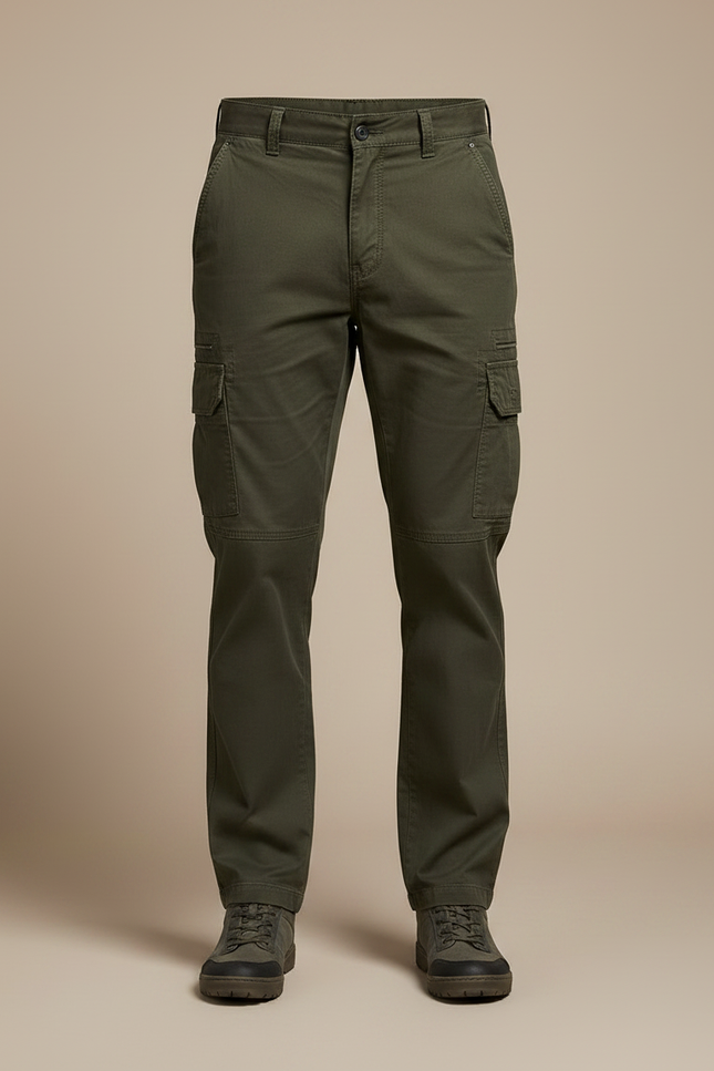 Pantalon Randonnée Kaki Homme Cargo Coton Droit - Toile - vue 3
