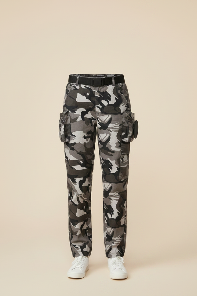 Pantalon Randonnée Camouflage Urbain Multipoches Enfant - Multicolore Toile - vue 3