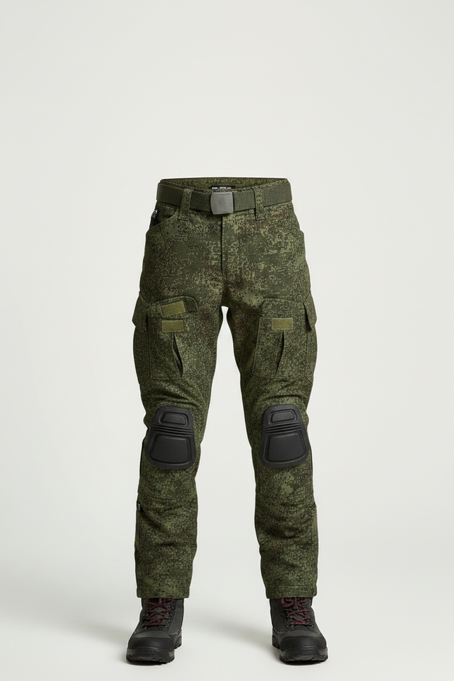 Pantalon Randonnée Camouflage Militaire Enfant Renforcé Genoux - Vert Toile - vue 3