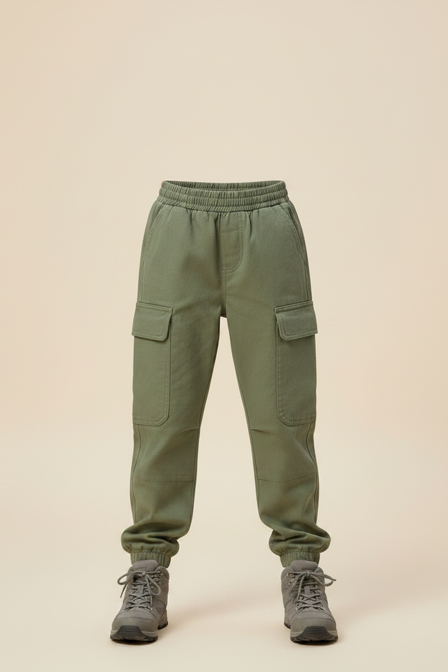 Pantalon Randonnée Vert Enfant Cargo Jogger Coton - Kaki - vue 3