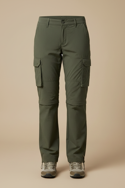 Pantalon Randonnée Vert Cargo Ample Convertible Femme - Kaki Polyester - vue 3