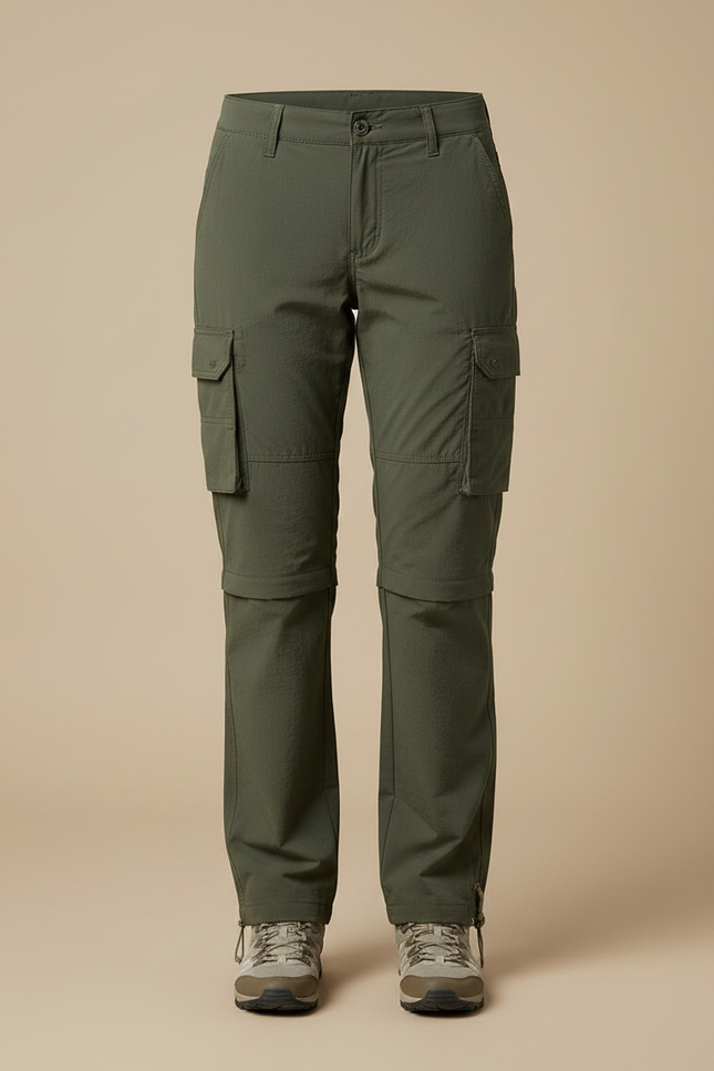 Pantalon Randonnée Vert Cargo Ample Convertible Femme - Kaki Polyester - vue 3