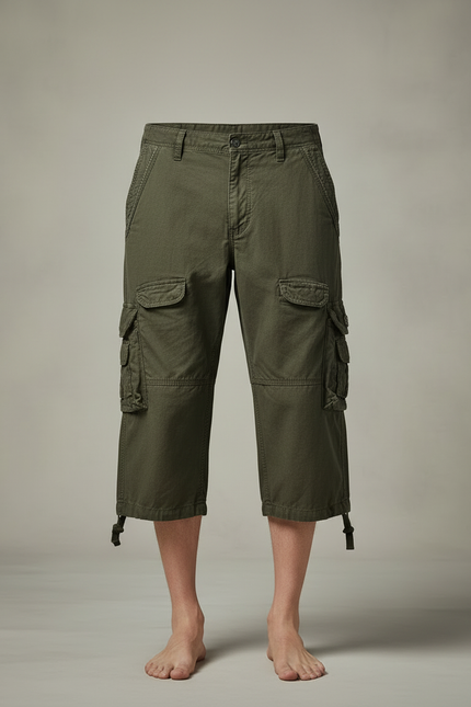 Pantalon Randonnée Kaki Cargo Court Homme Coton - vue 3