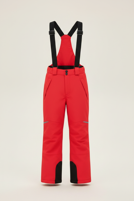 Pantalon Randonnée Rouge Bretelles Enfant Imperméable Hiver - Polyester - vue 3