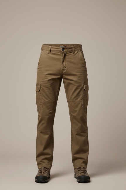 Pantalon Randonnée Cargo Marron Homme Coton Droit - Kaki Toile - vue 3