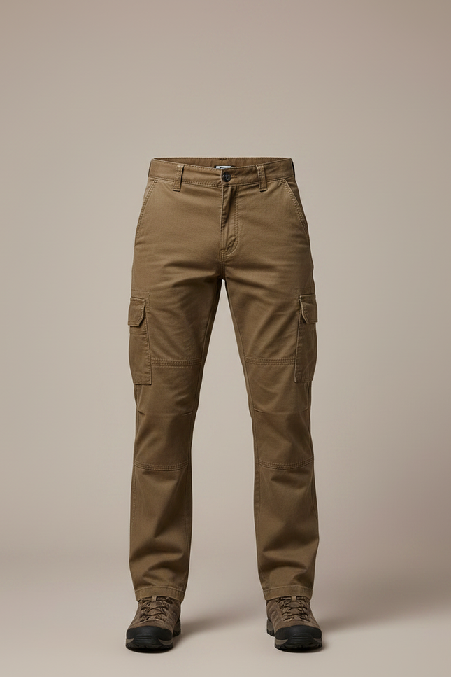 Pantalon Randonnée Cargo Marron Homme Coton Droit - Kaki Toile - vue 3