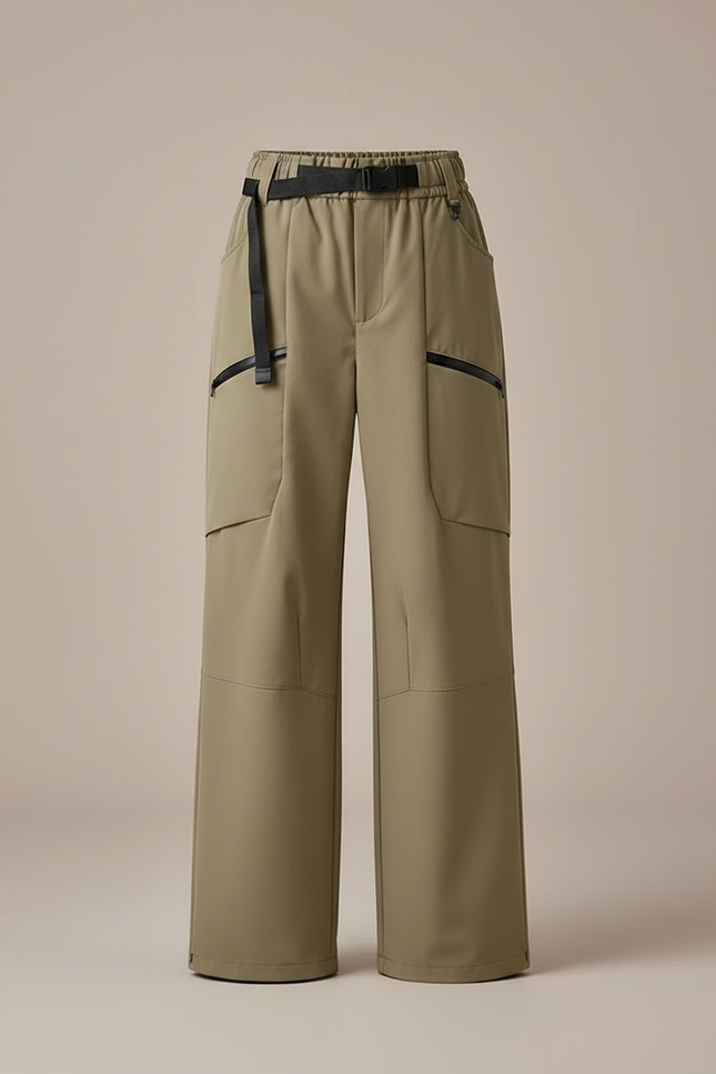 Pantalon Randonnée Kaki Cargo Ample Ceinturé - Polyester - vue 3