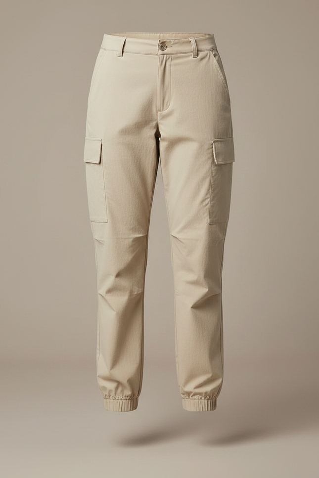 Pantalon Randonnée Beige Cargo Ample Cordon Élastique Femme - Polyester - vue 3