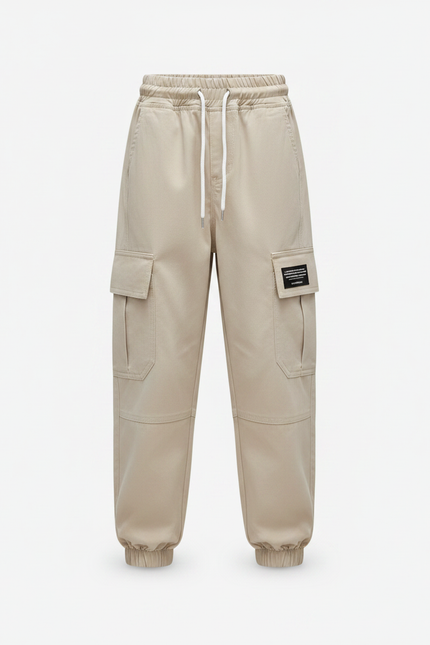 Pantalon Randonnée Beige Cargo Ample Cordon Enfant - Toile - vue 2