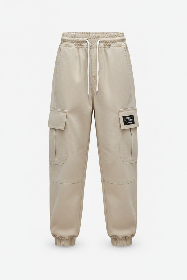 Pantalon Randonnée Beige Cargo Ample Cordon Enfant - Toile - vue 2