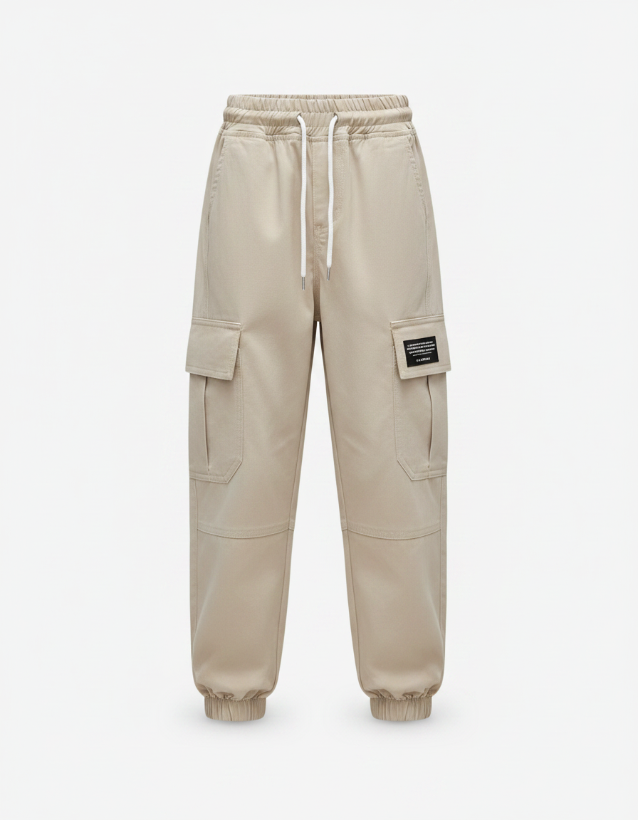 Pantalon Randonnée Beige Cargo Ample Cordon Enfant - Toile - vue 2