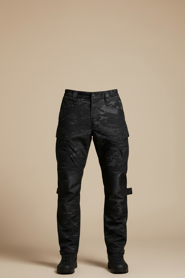 Pantalon Randonnée Camouflage Noir Cargo Tactique Renforcé Homme - Polyester - vue 3