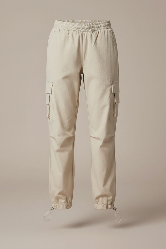 Pantalon Randonnée Beige Cargo Ample Cordon Fille - Polyester - vue 3
