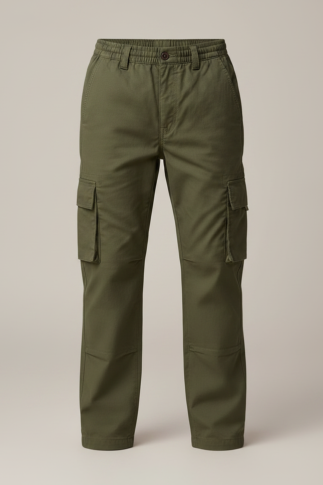 Pantalon Randonnée Vert Cargo Enfant Coton Décontracté - Kaki - vue 3
