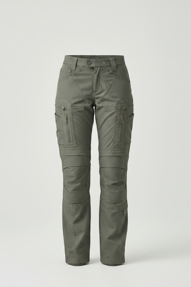 Pantalon Randonnée Vert Cargo Tactique Femme Multipoches - Kaki Toile - vue 3