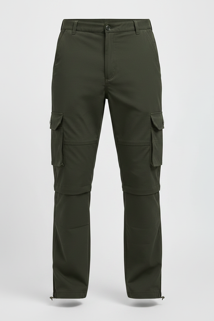Pantalon Randonnée Vert Ample Cargo Détachable Homme - Kaki Polyester - vue 3