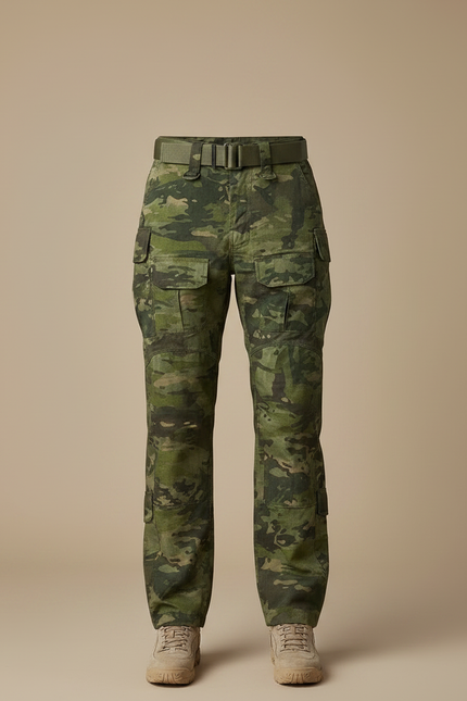 Pantalon Randonnée Camouflage Vert Cargo Multipoches Femme - Toile - vue 3