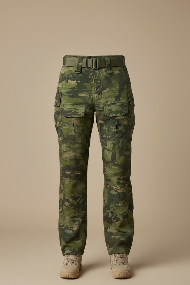 Pantalon Randonnée Camouflage Vert Cargo Multipoches Femme - Toile - vue 3