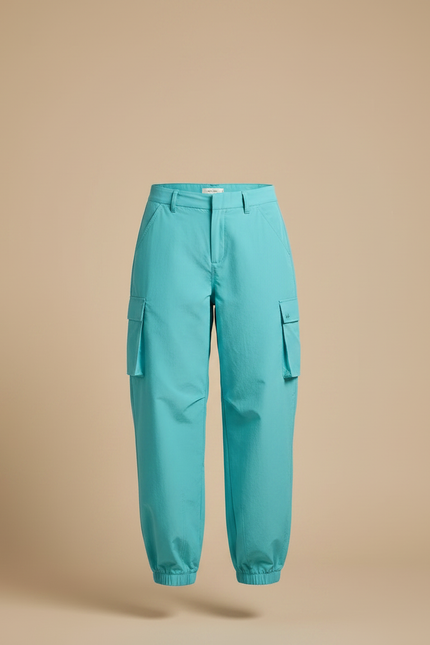 Pantalon Randonnée Turquoise Cargo Ample Décontracté Femme - Bleu Polyester - vue 3