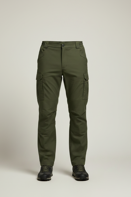 Pantalon Randonnée Vert Kaki Cargo Homme Multipoches - Gabardine - vue 3
