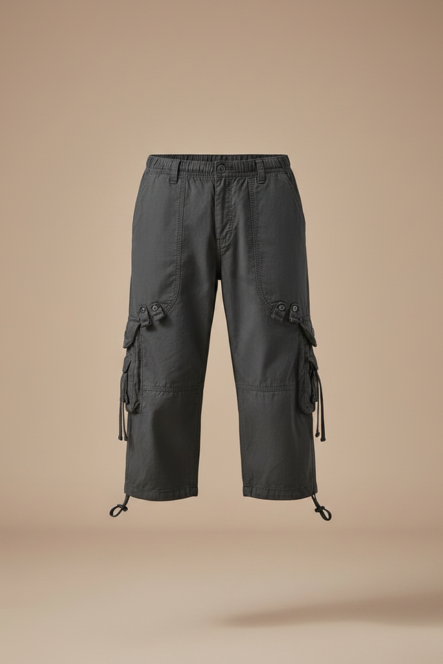 Pantalon Randonnée Cargo Court Gris Coton Homme - Toile - vue 3