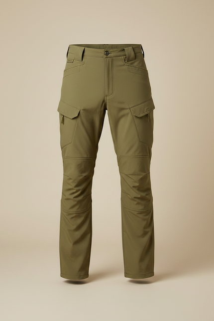 Pantalon Randonnée Kaki Cargo Softshell Homme Coupe Droite - Polyester - vue 3
