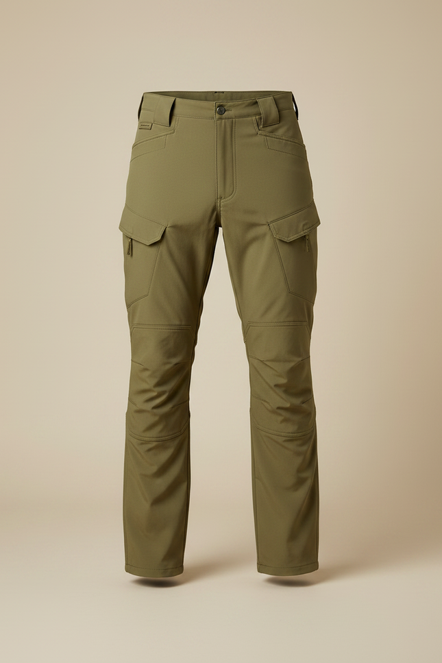 Pantalon Randonnée Kaki Cargo Softshell Homme Coupe Droite - Polyester - vue 3