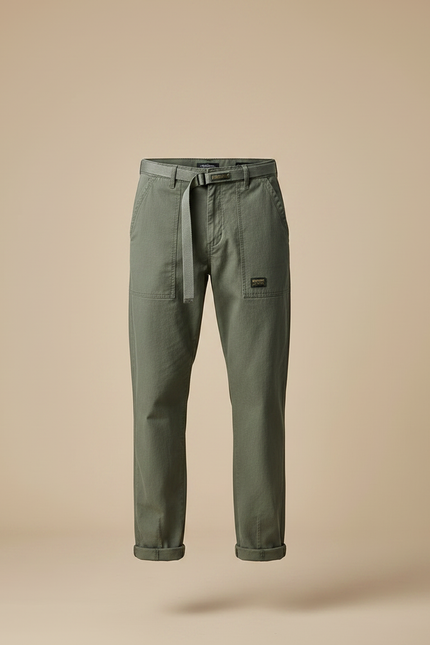 Pantalon Randonnée Vert Olive Coton Ample Décontracté Homme - Kaki Gabardine - vue 3