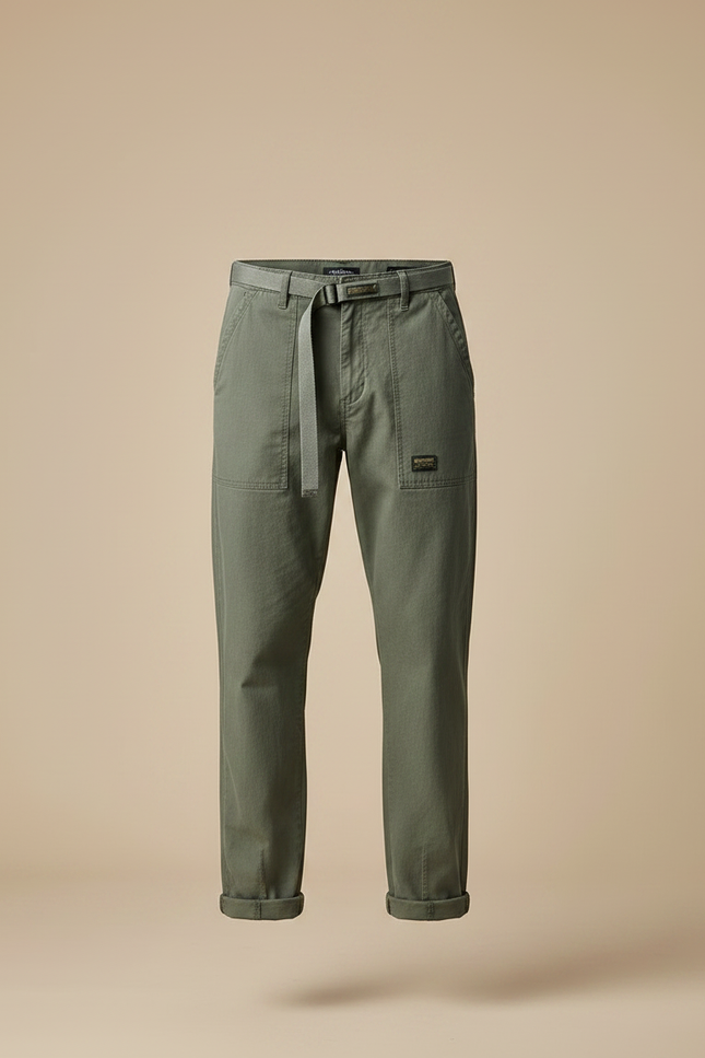 Pantalon Randonnée Vert Olive Coton Ample Décontracté Homme - Kaki Gabardine - vue 3
