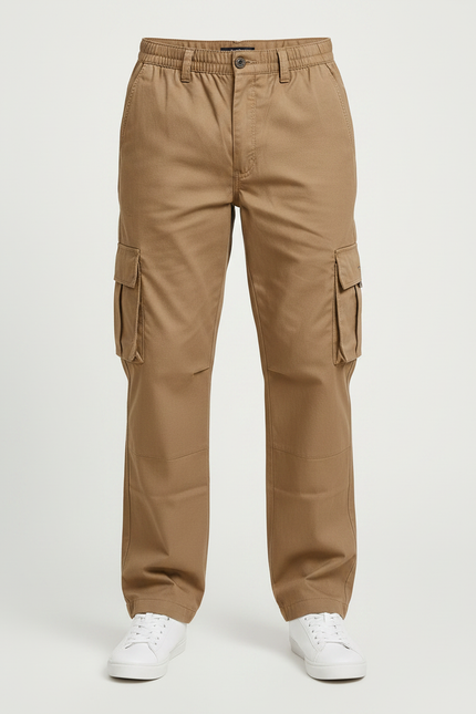 Pantalon Randonnée Cargo Multipoches Enfant Beige Coton - vue 3
