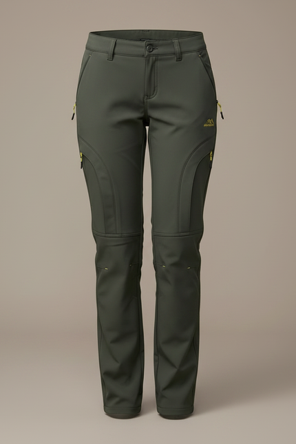 Pantalon Randonnée Femme Vert Kaki Convertible Doublé Polaire - Polyester - vue 3