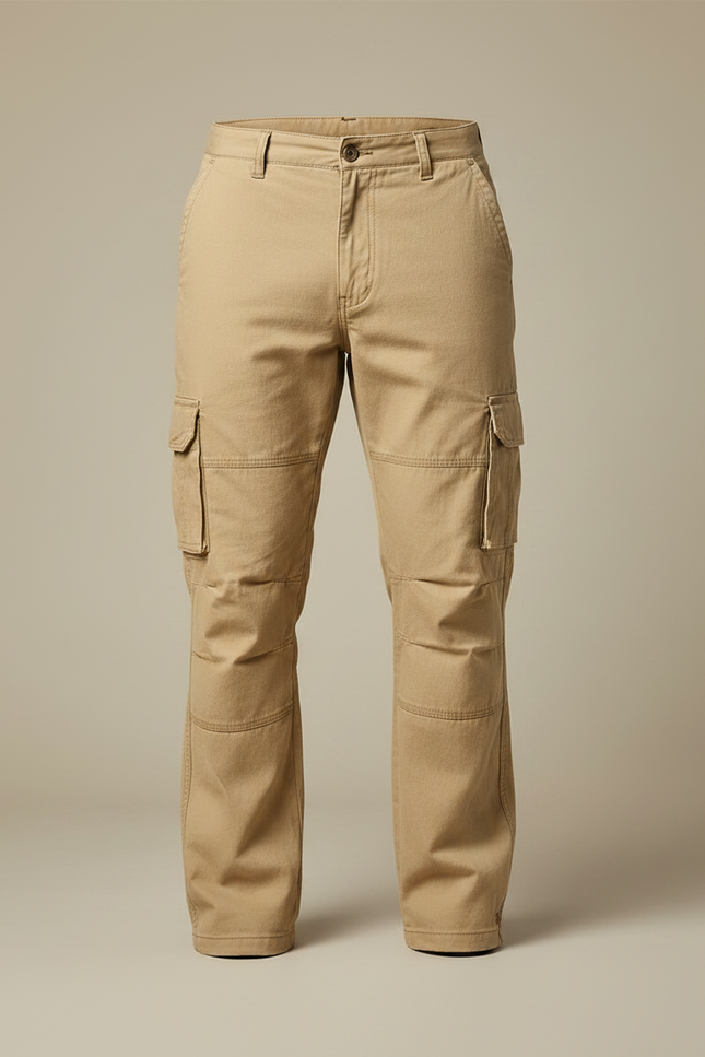 Pantalon Randonnée Beige Cargo Coton Homme Ample - Toile - vue 3