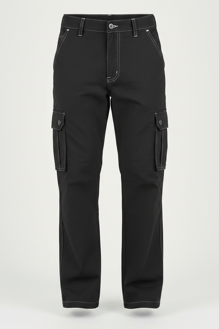 Pantalon Randonnée Noir Cargo Coton Homme Tactique Multi-Poches - Toile - vue 3