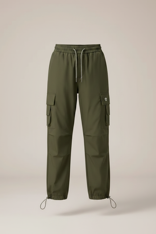 Pantalon Randonnée Kaki Cargo Ample Cordon - Polyester - vue 3