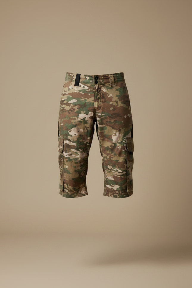 Pantalon Randonnée Camouflage Cargo Court Multipoches Tactique - Multicolore Toile - vue 3