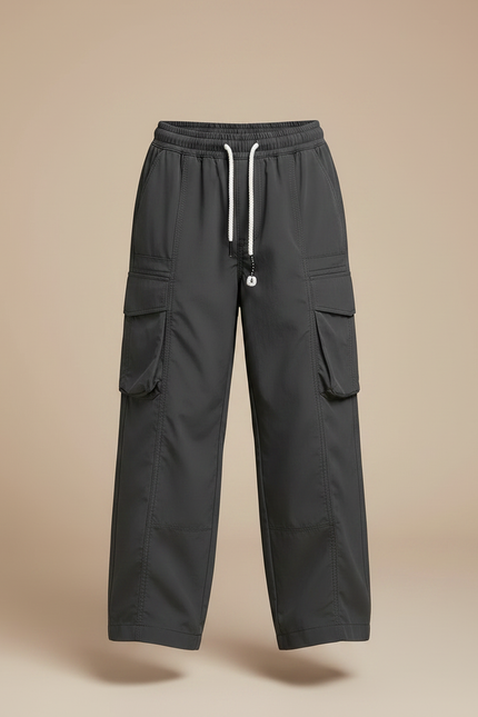 Pantalon Randonnée Gris Ample Cargo Cordon Enfant - Polyester - vue 3