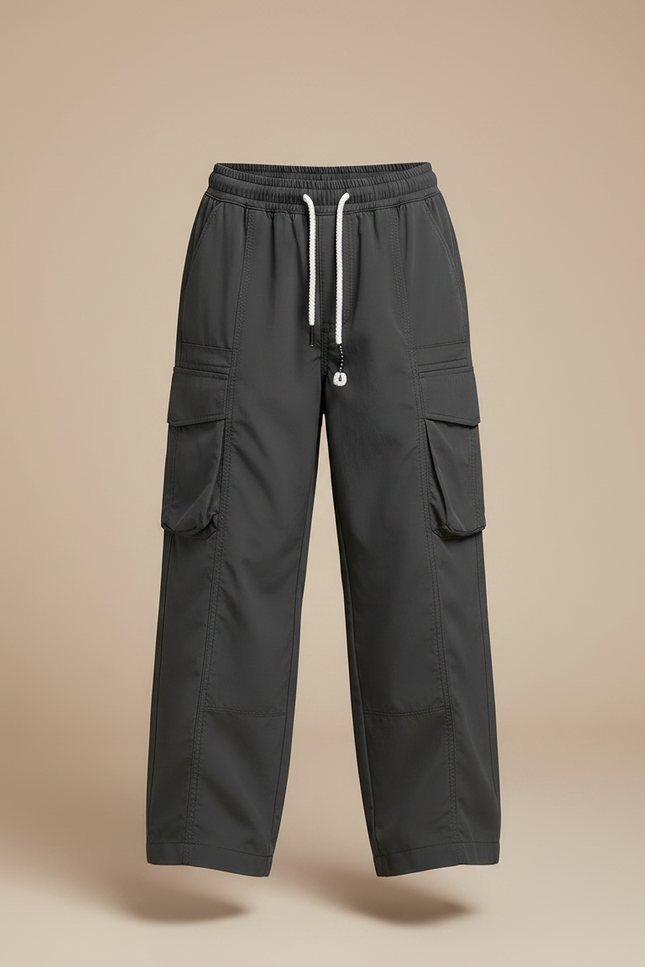 Pantalon Randonnée Gris Ample Cargo Cordon Enfant - Polyester - vue 3