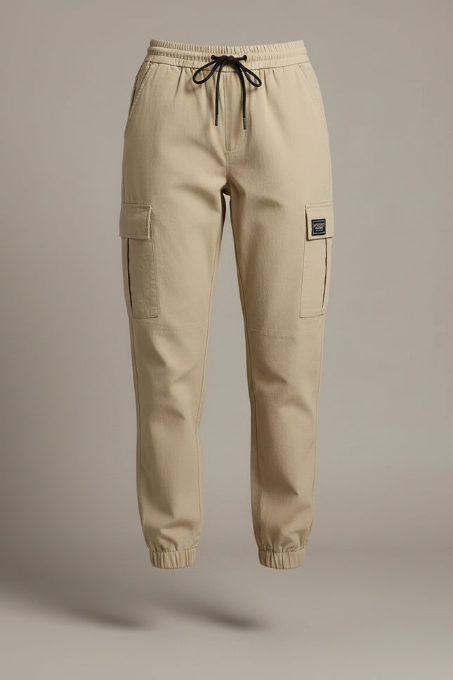 Pantalon Randonnée Kaki Cargo Femme Cordon Chevilles Élastiques - Toile - vue 3