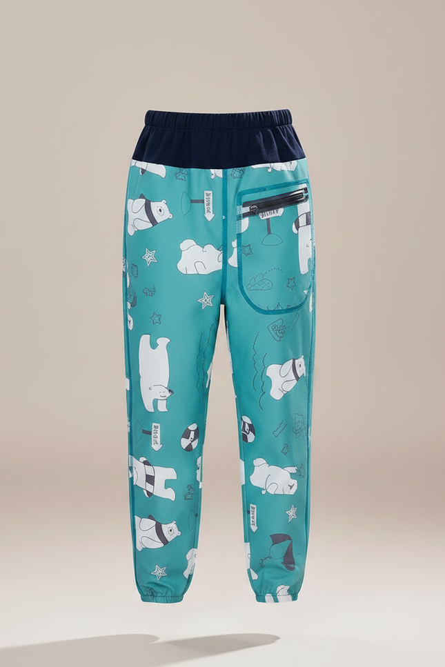 Pantalon Randonnée Enfant Turquoise Imperméable Motifs Ours - Imprimé Polyester - vue 3
