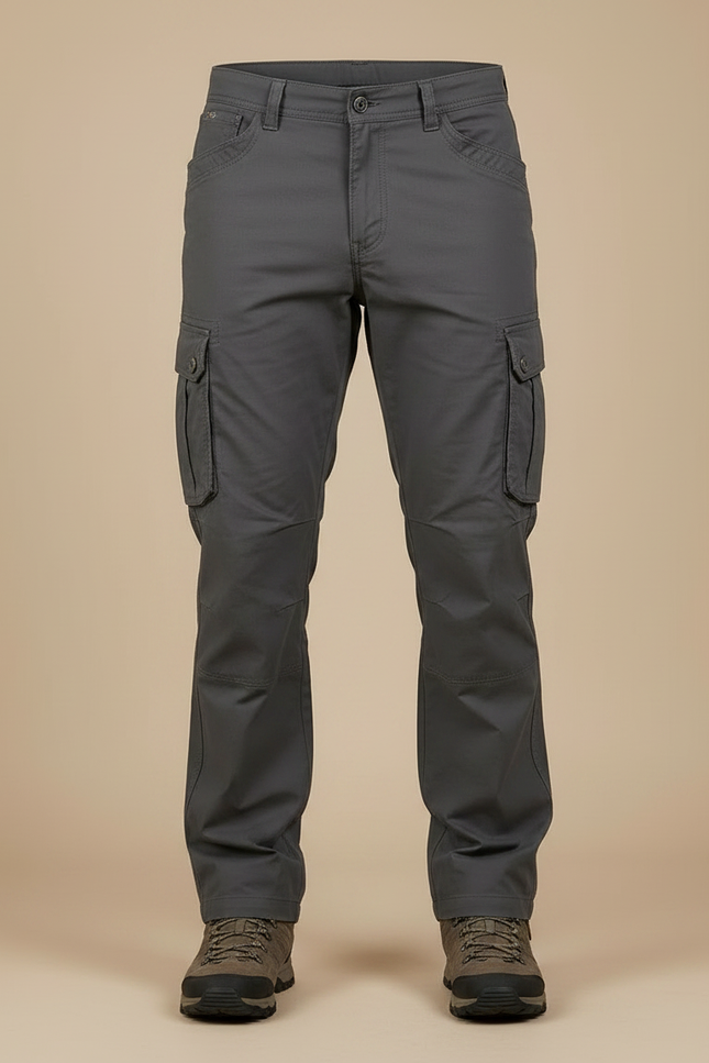 Pantalon Randonnée Cargo Gris Homme Coton Multi-Poches Tactique - vue 3