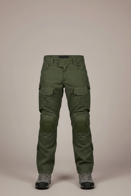 Pantalon Randonnée Vert Militaire Cargo Renforcé Enfant - Kaki Toile - vue 3