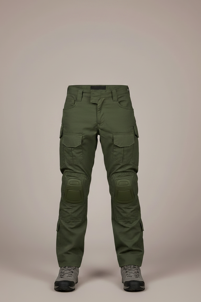 Pantalon Randonnée Vert Militaire Cargo Renforcé Enfant - Kaki Toile - vue 3