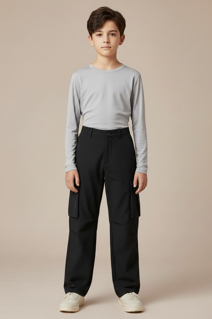Pantalon Randonnée Noir Cargo Coupe Droite Enfant - Polyester - vue 3