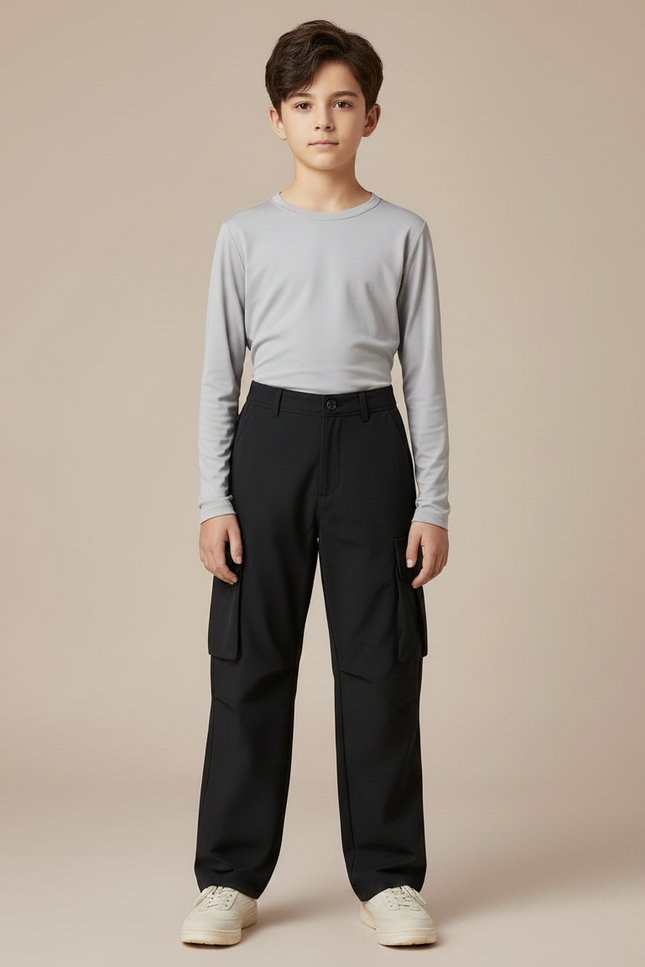 Pantalon Randonnée Noir Cargo Coupe Droite Enfant - Polyester - vue 3