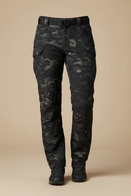 Pantalon Randonnée Camouflage Noir Cargo Multipoches Femme - Polyester - vue 3