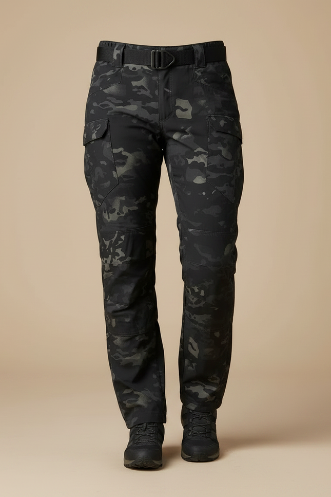Pantalon Randonnée Camouflage Noir Cargo Multipoches Femme - Polyester - vue 3